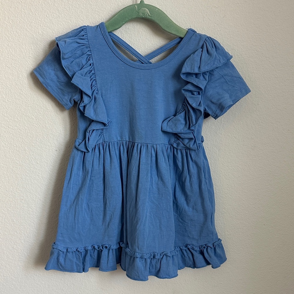 Girls Blue Ruffle Short Sleeve Tunic Top